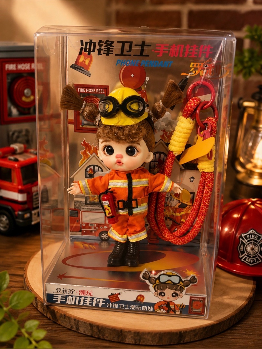 Kids Firefighter Doll Phone Pendant - Orange